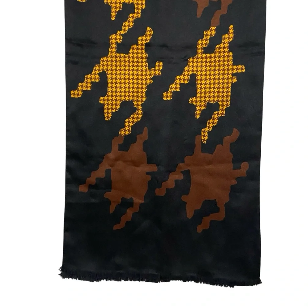 CHRISTIAN DIOR Silk Scarf Printed Pattern Black & Gold Vintage